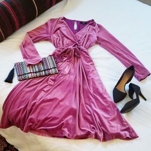 Velvety long sleeve faux wrap dress XL